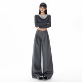 2026 Autumn New Wide-Legged Trousers Women's Loose Folding Casual Casual Pure Color Straight-Tight Trousers Women Thick