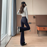 Denning Blue Micro-Trumpet Jeans 2025 Autumn Dress New High-Rise Thin Flip Pocket Drag Floor Lengthening Flared Trousers