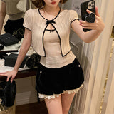 Comfortable And Beautiful Ootd Pure White Milk Tea Color Woven Flower Knitting Series Of New Women Thin And Light Luxury