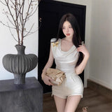 Summer French Sweet And Spicy Short Design Pure Lust-Lowan Dress Without Jewelry White Sleeveless T-Shirt Woman