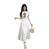 French First Love Doll Collar Giant Good-Looking Dress Women Summer College Style Gentle White Short-Sleeved Temperament Long Dress