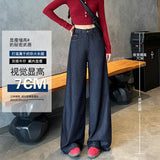 High Quality 2025 Autumn Wide-Legged Jeans Women 2025 Pear Shape Body Does Not Fade Dark Blue Straight Pants