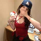 862 # Human Cotton Dopamine Color Lattice Cross Corset Sling Vest Pure Hot Girl Fake Two Small Top Lady