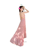 2026 Super Fairy Temperament Pink Crumumbled Hanging Dress Women Spring New Chiffon Splicing Long Dress Holiday Dress