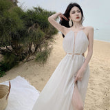 White Sling Dress Sexy Pure Lusty Temperament Light Luxury High Sense 2025 Vacation Skirt Wisting Long Air
