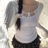 Vintage Sunscreen Cardigan Women's Short Summer Chan Shoulders With Hollow White Knitwear Coat Small Hooded Shirt