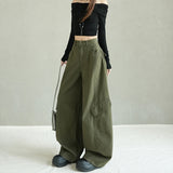 Autumn New Green Loose Broad-Legged Trousers Women High-Waist Casual Trousers Lengthened Thin