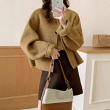 Round Collar Short Double-Sided Wool Coat Woman 2025 Winter Korean Version Of Loose Temperament Small Fragrant Hair Coat Korean