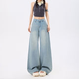 Spring New Cotton Loose Broad Legs Casual Denim Comfortable Breathable Bag Broad Mop Jeans Woman