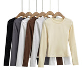 Kardashian Retro Pure Lustful Round-Neck Long-Sleeved T-Shirt Girl Autumn Body Wearing A Solid Color Heart Machine Chest Bottom Shirt