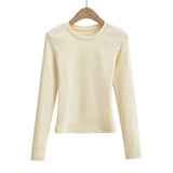 Kardashian Retro Pure Lustful Round-Neck Long-Sleeved T-Shirt Girl Autumn Body Wearing A Solid Color Heart Machine Chest Bottom Shirt
