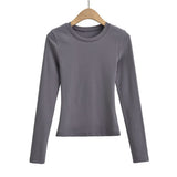Kardashian Retro Pure Lustful Round-Neck Long-Sleeved T-Shirt Girl Autumn Body Wearing A Solid Color Heart Machine Chest Bottom Shirt
