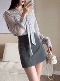 Zhiyuan Sister V Collar Pressure Folded Long Sleeve Chiffon Shirt Women's Autumn Thin Loose Tops Appear High Commuter Lantern Sleeves