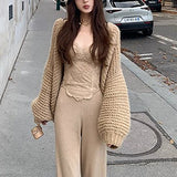 Autumn And Winter Wang Good Version Of The Fall Wool Knitted Lazy Pants Show Thin Loose Straight Pants Girls Small Trousers