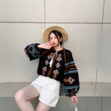 Ethnic Wind Embroidered Cotton Tupling Tweed With Lantern Sleeve Yunnan Tibet Tourism Wearing Shirt 2025 Spring And Summer