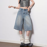 Light Blue High-Rise Clip Pocket Design Jeans Women 2026 Spring And Summer New Loose Casual Seven-Point Pants