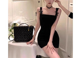 Vintage Thin Little Black Dress To Close Waist Bow Sling Dress Small Man Repair Kite Collar Pure Desire Skirt