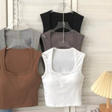 301# Summer New With Chest Cushion Square Collar Wide Shoulder Vest Women Wear Sexy Inside Hottie Breast