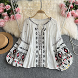 Bohemian Holiday Lantern Sleeve Shirt Female Heavy Industry Embroidery Tidaught Loose Design Sense Literary Temperament Top