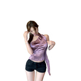 Sexy Hottie Pure Want Short Slanted Shoulder Dress Female Korean Version Of Beautiful Hanging Neck Sling Female Summer Lace Temperament Hollow