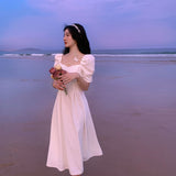 French-Style White First Love Dress 2025 Summer New Retro Super Fairy Bubble Sleeve Temperament Medium Long Dress