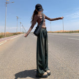Korean Version Of Blue Denim Broad-Legged Trousers Women High-Waist Loose Thin Folds Design Straight Tug Trousers