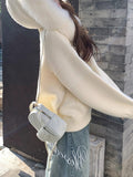 [Warm Cloud Environment] Large Woolen Hooded Sweater Cardigan Jacket Women's Autumn Knitted Shirt White