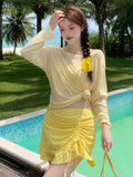 2026 Sunscreen Resort Hot Spring Solid Color Split Swimsuit Women Bikinis Three-Piece Thin Swimsuit Woman
