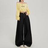 YC&2 Color Retro High-Waisted Broad Leg Pants Dredging Straight Jeans Women & Trousers Lengthened