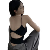 6090# Pure Cotton Sling Vest Women's Clothing With Chest Cushions Slimming Niche Back Hollow Design Back