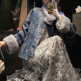 New Chinese Embroidered Cotton Suit New Wool Collar Plus Thick New Year's Clothing Women's Coat National Wind Top Coat Winter