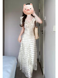 French Wave Point Bubble Sleeve Dress Women's Summer Seaside Vacation Gentle Wind Waist Temperament Unique Beautiful Dress