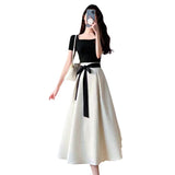 Fang Collar Dress Women's Summer 2025 New French Tea Break Two Black And White To Receive Thin Skirts