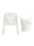 Pure Love Girl 48S Fine Wool Knitted Two-Piece Set ~ Thin Cardigan Sling Group Dopamine Top Opener