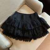 Korean Sweet Girl Splicing Mesh Yarn Lace Cake Short Dress Girl Tight Waist Set Thin Dress 2 Colors