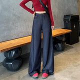 High Quality 2025 Autumn Wide-Legged Jeans Women 2025 Pear Shape Body Does Not Fade Dark Blue Straight Pants