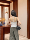 White Shell Conch Print Hanging Neck Sling Vest Women's New Summer Repair Outside Wear Unique Beauty Blouse Tide
