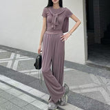 Extremely Simple Style Loose Fashion Suit 2026 Summer New Leisure Belt Shawl Short Sleeves Wide Leg Pants Three-Piece Set