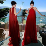 2025 Red Hanging Neck With A Hundred Folding Dress Dress Travel Vacation To Take Pictures Of The Folds Of Sanya Beach Dress