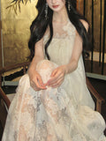 Light Luxury Net Yarn Sleeveless Three-Dimensional Flower Dress Or Blouse Half Dress Set
