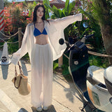 French-Style Old Money-Style White Shirt Women Wear Thin Loose Long-Sleeved Sunscreen Shirt White Trousers In Summer