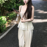 Lace Top Loaf Side Sling Pumpkin Trousers Trousers Knitted Pumpkin Lotus Leafy Woman Summer Thin