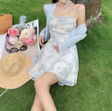 Temperament Sexy Dew-Back Flower Sling Skirt Woman 2025 Summer New To Collect Waist Thin Chiffon Dress