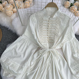 New Women's Dress French Court Doll Lace Bow Tie With Lantern Sleeve Pearl Buckle Dress
