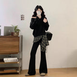 Autumn 2025 New Large-Size French Set Of Open Shoulder Jacket With Lattice Splicing Micro-Tight Pants To Reduce The Age Of The Ocean