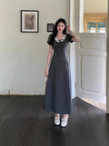 Large-Size French Wave Dot Lace V-Neck Dress Women Summer Fat Mm Salt Girl To Show Thin Gray Dress