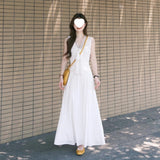 Lace Flower V-Neck French Sleeveless Dress Women's Summer White Dress Design Small Dress