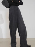 Autumn And Winter High Waist Hanging Loose Thin Straight Trousers Gray Dark Gray Hair Suit Broad Leg Pants Woman