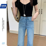 Blue Sky Silk Cowboy Broad-Legged Trousers Women 2026 Spring And Summer New Design Feeling Lumbar Leather Trousers