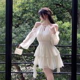 French Rich Gold Apricot Chiffon Dress Autumn And Winter Chiffon Skirts Lotus Leaves Side-Rise Dating Princess Skirt